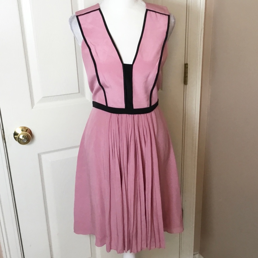 Victoria Beckham Silk Pink & Black Pleated Sleeveless Dress - Size 4